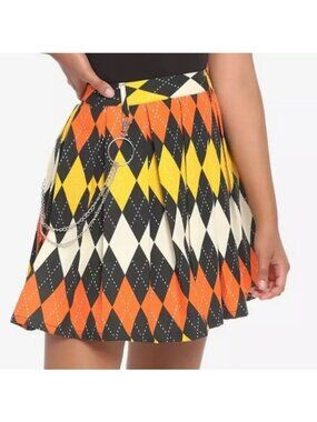 HOT TOPIC Orange Argyle Chain Mini Skirt